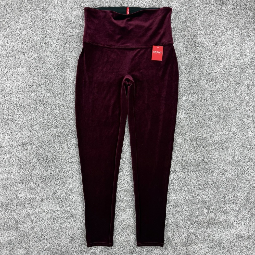 Spanx Velvet Leggings Women's 1X Maroon NWT Pull On Velour Luxury Stretch